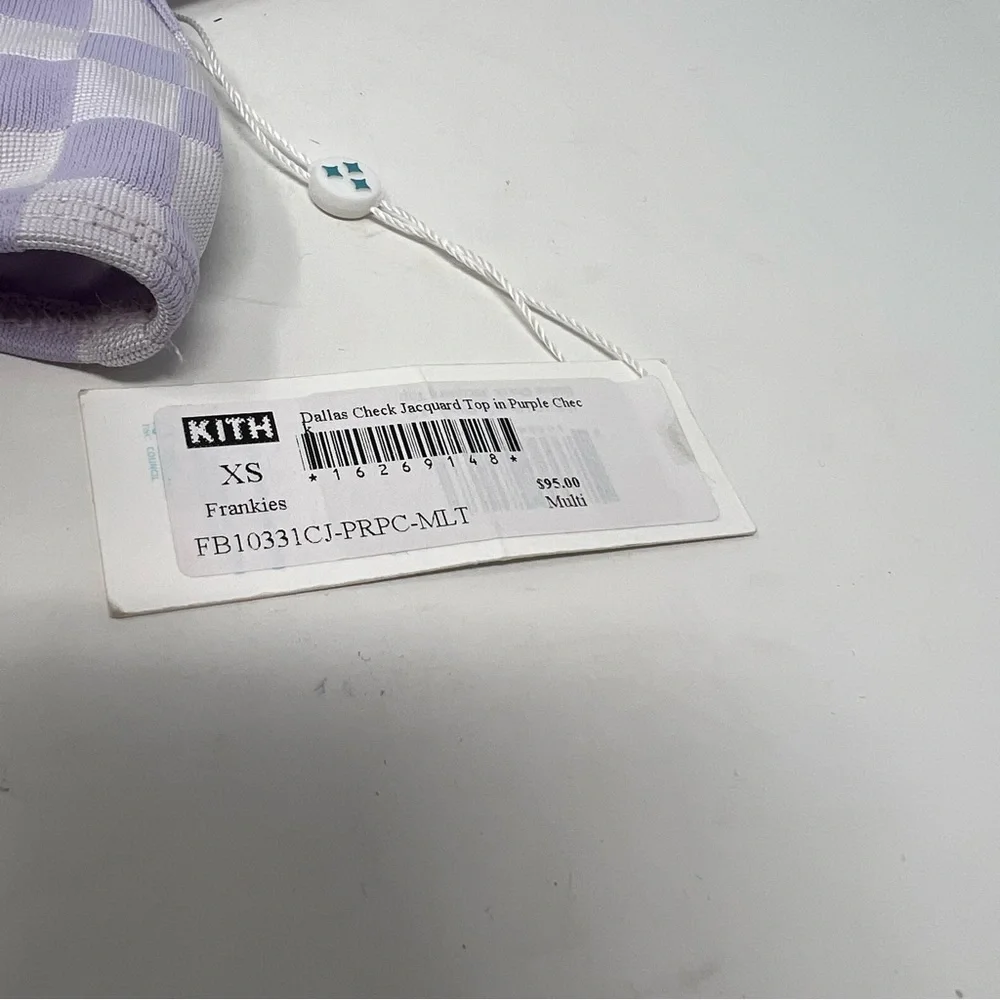 NWT Frankie’s Bikinis Dallas Check Grid Jacquard Purple Bikini Top Size XS